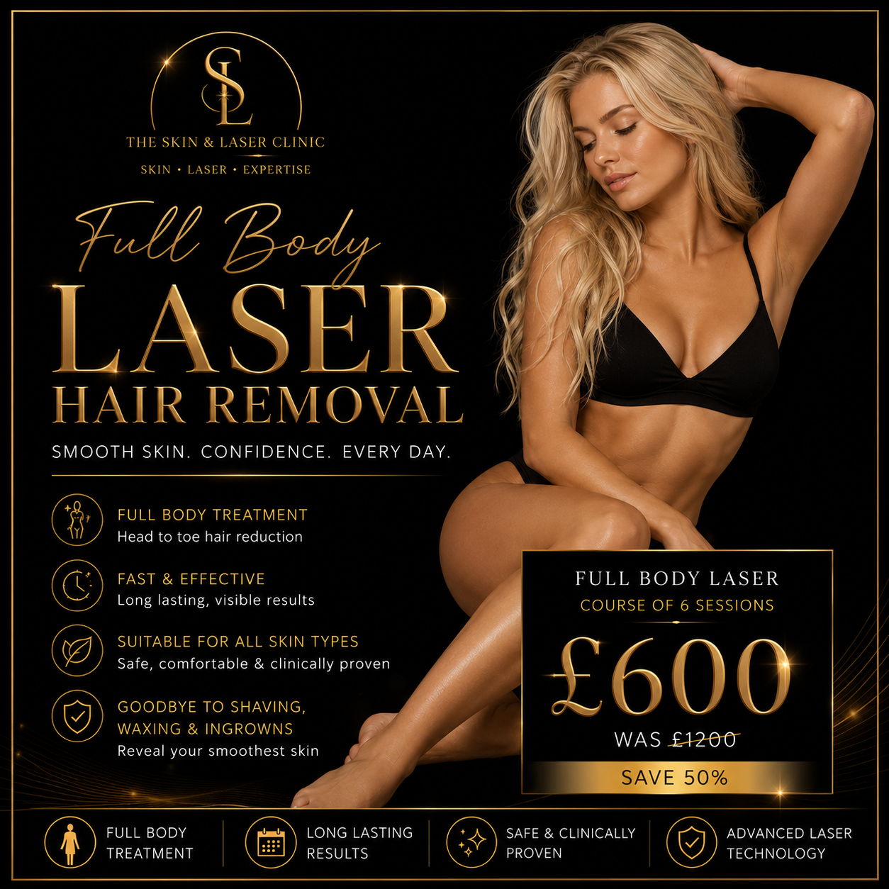 Full Body Laser Hair Removal offer, £600 was £1200